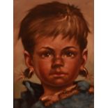 Continental oil on canvas, 'Portrait of a child', 29 x 21cm, unsigned.