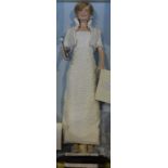 A Franklin Mint porcelain doll, Diana Princess of Wales, on stand, 43cm with original box.