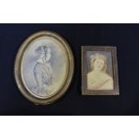 Two 19th century portrait miniatures of young ladies, one painted en-grisaille in oval frame, the