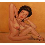 American Air Force Interest.  Mid 20th century School.  Study of a nude lady, seated with her