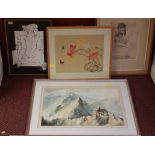 B.G. Healey, Mountainous landscape, signed, watercolour on paper, 37cm x 54cm, together with a