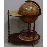 A reproduction Italian terrestrial globe bar, with composite wooden frame and decorated with faux