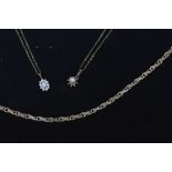 A 9ct gold "figure-8-link" necklace chain, 7.8 grams, together with a 9ct gold fine link necklace