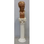 .  A white painted composite ceramic fluted Corinthian column, chips to base, 93cm high, together