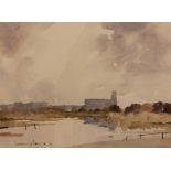 Edward Wesson/British 20th century Suffolk River Landscape, 27 x 37cm, signed and dated '80.