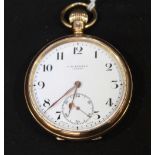 A George V 9ct gold open-face pocket watch, by J.W. Benson, London, white enamel dial and subsidiary