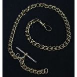 A 19th century gold Albert watch chain, (tested as 9ct or higher), with T-bar and sprung