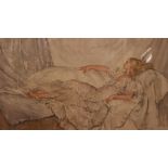 After William Russell Flint RA, limited edition print 460/850, reclining female figure in a white