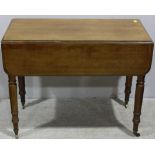 A 19th century mahogany Pembroke table, with secret single frieze drawer, hinged leaves, raised on