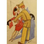 Edward Hynes, cartoon artwork, an 'American G.I., sweeps a Young Lady off her Feet', signed, 33 x