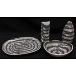 Four pieces of 'Ekeby' pottery, with a contrasting unglazed black with incised, glazed white