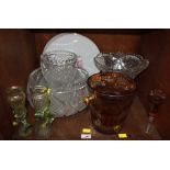 SECTION 46.  Four various good quality heavy cut glass bowls and vases, together with an amber-
