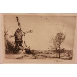 W. Lawson, Landscape with windmill, signed in pencil, etching on paper, in original ebonised