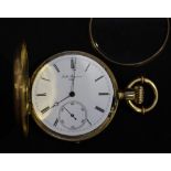 An 18ct gold triple-case full-hunter pocket watch, by Jules Huguenin, with white enamel dial,