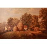 G. Cummidge (19th Century British), 'Farmyard scene with Haystacks and Figures) oil on canvas,