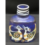 A Nils Thorssen for Royal Copenhagen pottery bottle vase, decorated each side with a pair of
