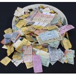 A quantity of Tram or "Road Car" tickets, used and unused, in a floral circular box.