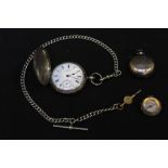 A silver full-hunter pocket watch, AW & Co, Waltham, white enamel dial, subsidiary seconds dial,