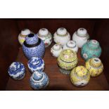 SECTION 36.  A collection of fourteen blue and white and polychrome ginger jars and covers.