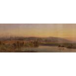 Henry G. HIne, 1811-1895, V.P.R.I, Dusk by the river at Houghton Bridge, Nr Arundel, with figures