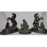 After Guillame Costeau (1677-1746), a pair of patinated spelter figures of The Marley Horses, on