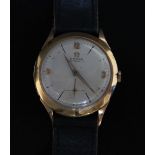 A gents 1960s vintage Omega Automatic wristwatch, plain white dial, Arabic numerals at quarters,