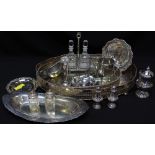 Two electroplated oval gallery trays and a quantity of plated tableware.
