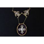 A Victorian gold, amethyst and diamond necklace-pendant, a central large oval amethyst, 19.5mm x