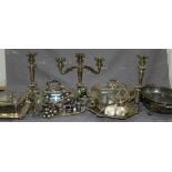 A quantity of silver-plate and metalware including two tureens and covers, oval warming dish,