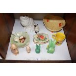 SECTION 32.  Various ceramics including a large and small Beswick cat, two Sylvac hound puppies