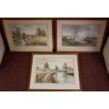 Brian Peskett (20th British), Three winter landscapes with cottages and rivers, signed,