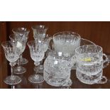 A set of six Saint-Louis sherry glasses, a fruit bowl, five dessert bowls and a set of six punch