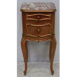 A 19th century French walnut bedside cupboard, with rouge marble top, single drawer and cupboard,