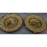 A pair of 19th century majolica chargers, moulded in the Renaissance Revival "style" with two