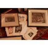 A collection of prints in eight frames and a folder of various unframed prints.