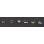 Six various 9ct gold rings approximately 10.6 grams gross