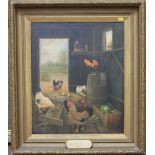 E. Hunt (19th century), "Jenners Farm, Romsley," barn scene with chickens, oil on canvas, in