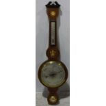 A 20th Century reproduction inlaid rosewood mercury wheel barometer and thermometer with silvered