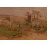 Agnes Rudd, country scene with cottages, 26 x 36cm, signed.