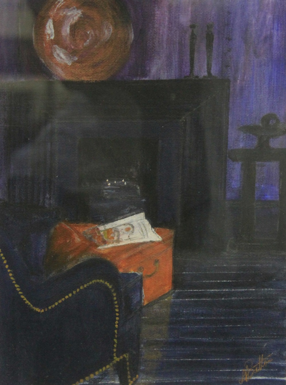 A.J. Butlin, study of an interior, signed, acrylic on board, 27cm x 20cm, together with a - Image 2 of 3