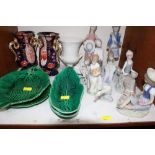 SECTION 7.  Nine various Lladro figures, together with a Wedgwood pottery classical urn, two green-