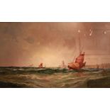 Richard Short (19th Century School) Sailing boats in choppy waters off a coastline, signed, oil on
