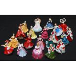 Twenty Royal Doulton miniature porcelain figures of ladies with two stands