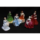 Six Coalport porcelain figures: Lynne 2/83; Merry Christmas 2005; Anna; Amanda; Pamela (2nd);