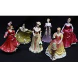 Six Royal Doulton porcelain figures: Sarah (2nd); The Recital HN 4466; Summer's Darling HN 4851;