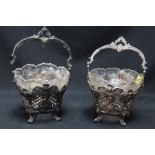 A matched pair of 19th century Continental white metal embossed sweet meat baskets, one marked .800,