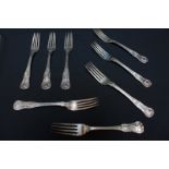 Eight Kings pattern table forks, various makers and dates, 23oz.