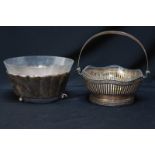 Two Continental .800 silver bowls with glass liners, one of fluted form, the other with swing handle