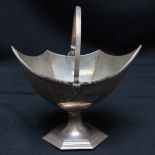 A Victorian silver bon-bon dish, hexagonal form with reeded rim and engraved bright cut decoration