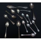 A set of six silver coffee spoons, various teaspoons, and two other items, 7oz.